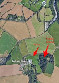 a google map showing the location of a farm with red arrows